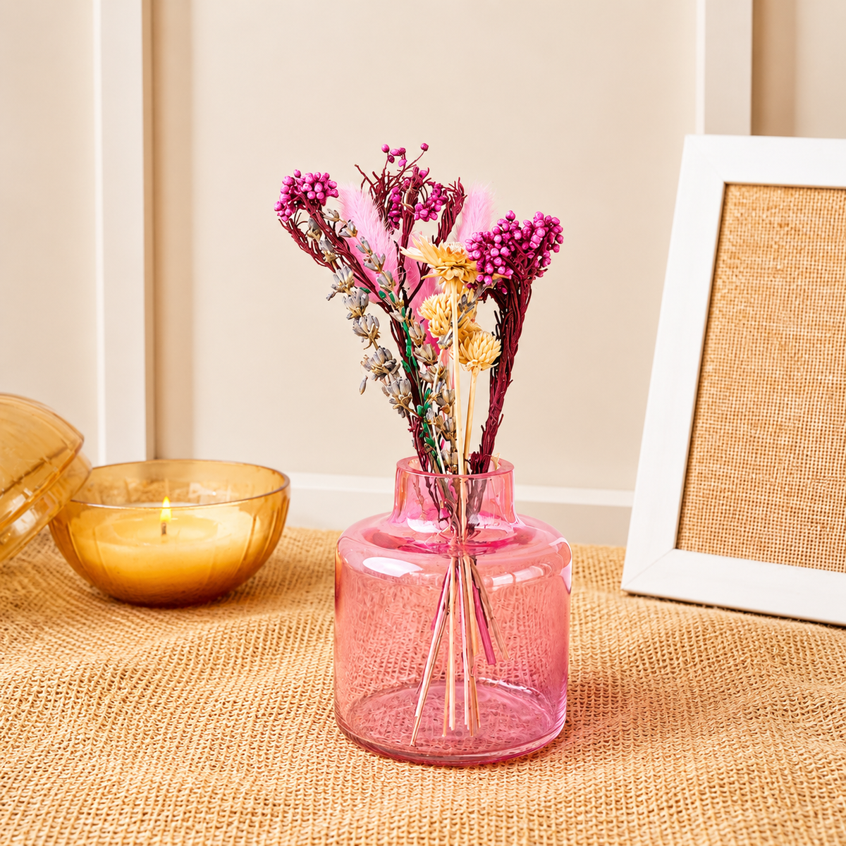 Blush Bloom Pink Vase with Dried Flowers | Decorative Home Décor Vase - https://artecasa.in/