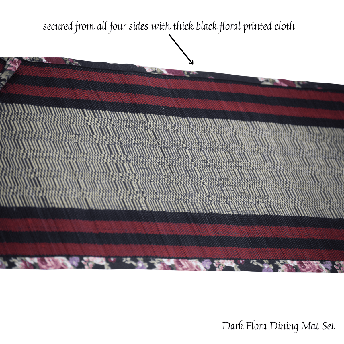 Dark Flora Dining Mat Set with floral printed cloth on a white background