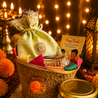Rangoli Multicolor Jute Gift Basket | Mata Laxmi Charan, Shubh Labh & Candle - https://artecasa.in/