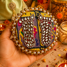 Rangoli Multicolor Jute Gift Basket | Mata Laxmi Charan, Shubh Labh & Candle - https://artecasa.in/