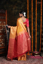 Sunrise Yellow Handloom Kanchipattu With Contrasting Red Pallu