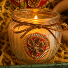 Rangoli Multicolor Jute Gift Basket | Mata Laxmi Charan, Shubh Labh & Candle - https://artecasa.in/
