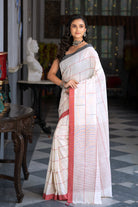 Handloom Off White Soft Cotton Brick Check Saree-Sutra Art of Clothing