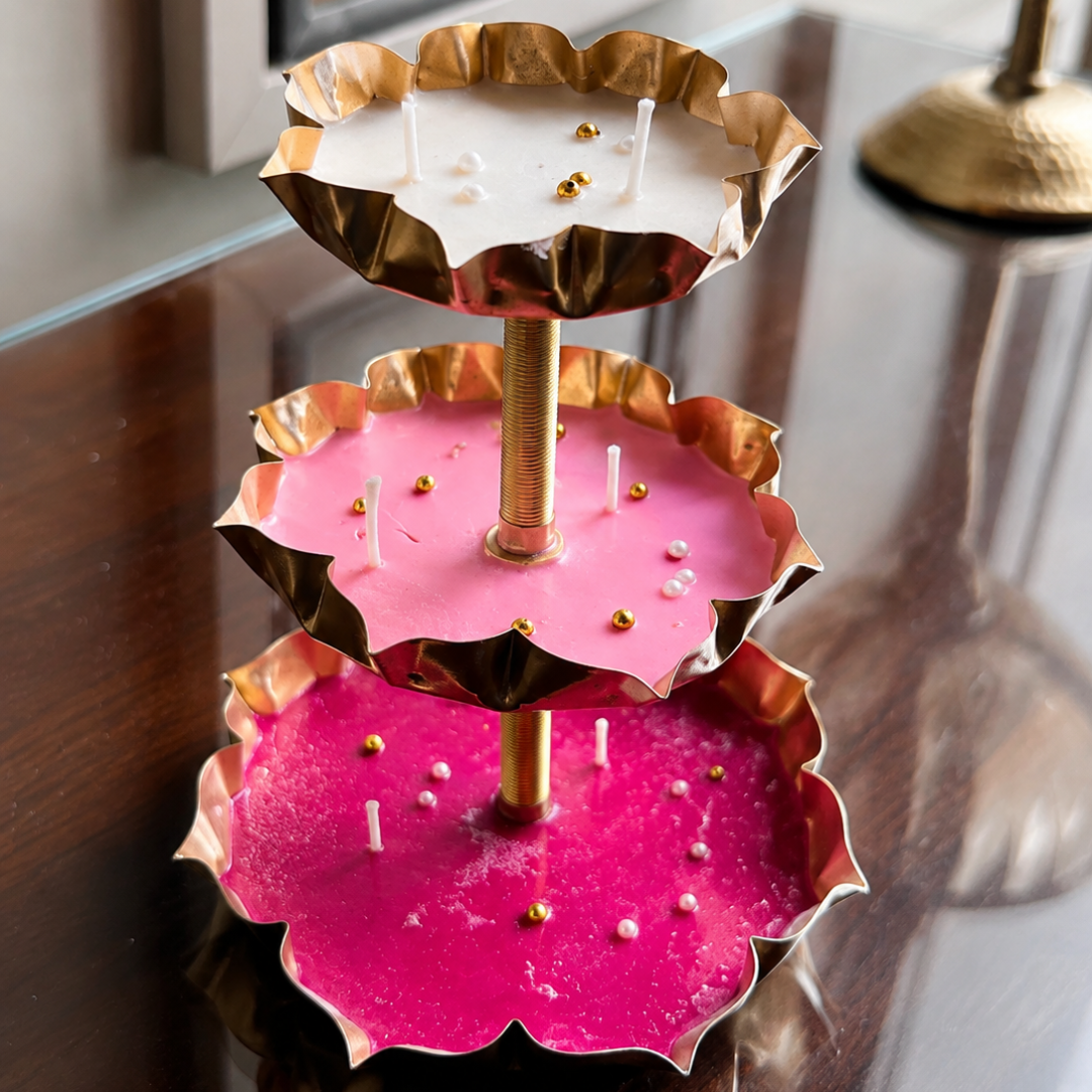 Triple Radiance 3-Tier Urli Candle | Pearl Detail Festive Candle - https://artecasa.in/