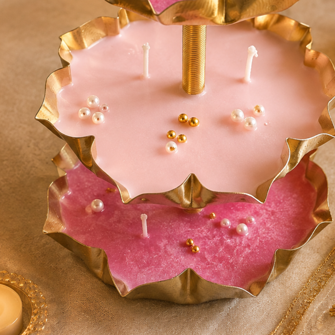Triple Radiance 3-Tier Urli Candle | Pearl Detail Festive Candle - https://artecasa.in/