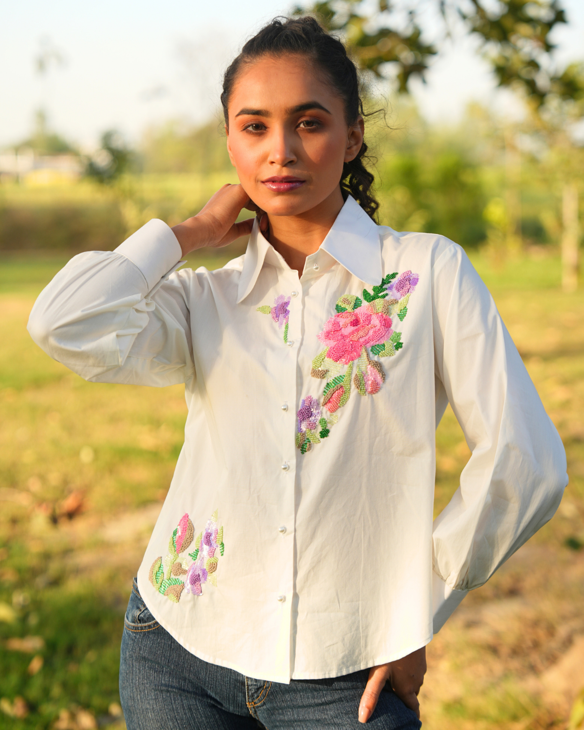 Evva Hand-Embroidered Shirt – hand-embroidered 100% cotton – RASRA MAI