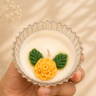 Meadow Duo Yellow & Green Glass Candle Set | Mini Genda Flower Scented Candles - https://artecasa.in/