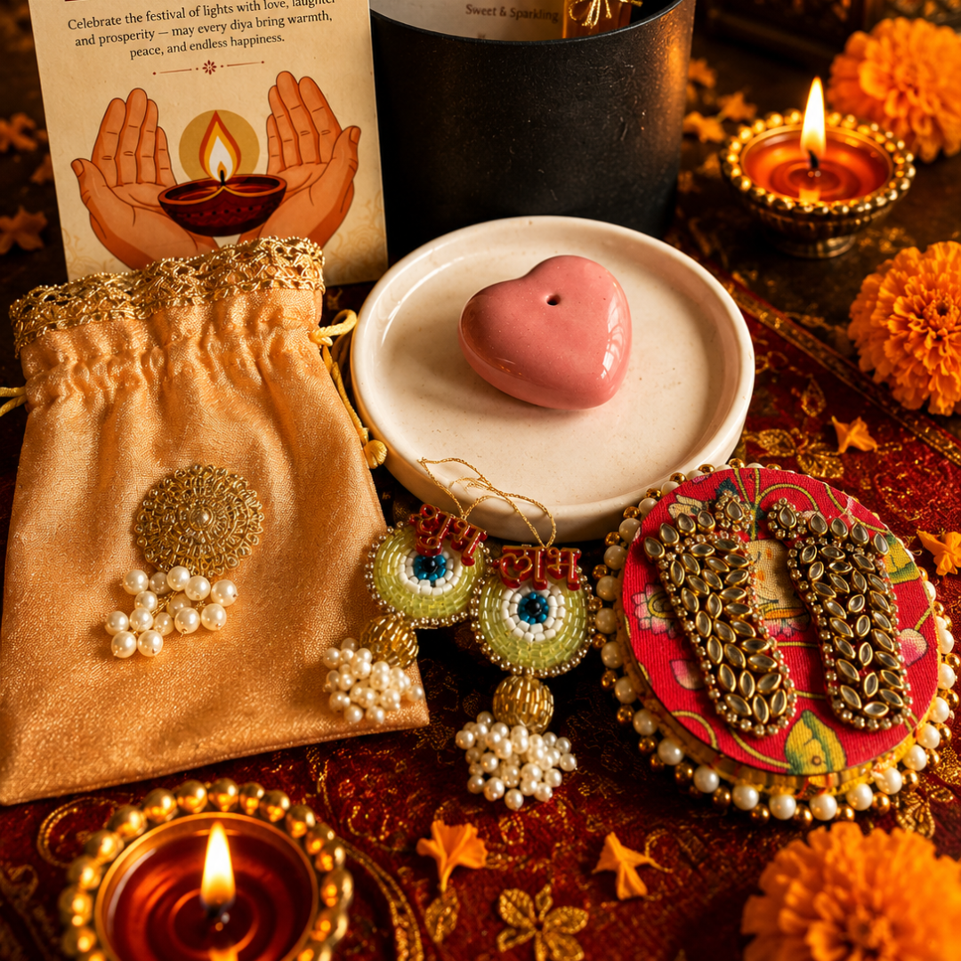 Midnight Heart Agarbatti Gift Box | Diwali Gift Hamper with Shubh Labh & Mata Laxmi Charan - https://artecasa.in/