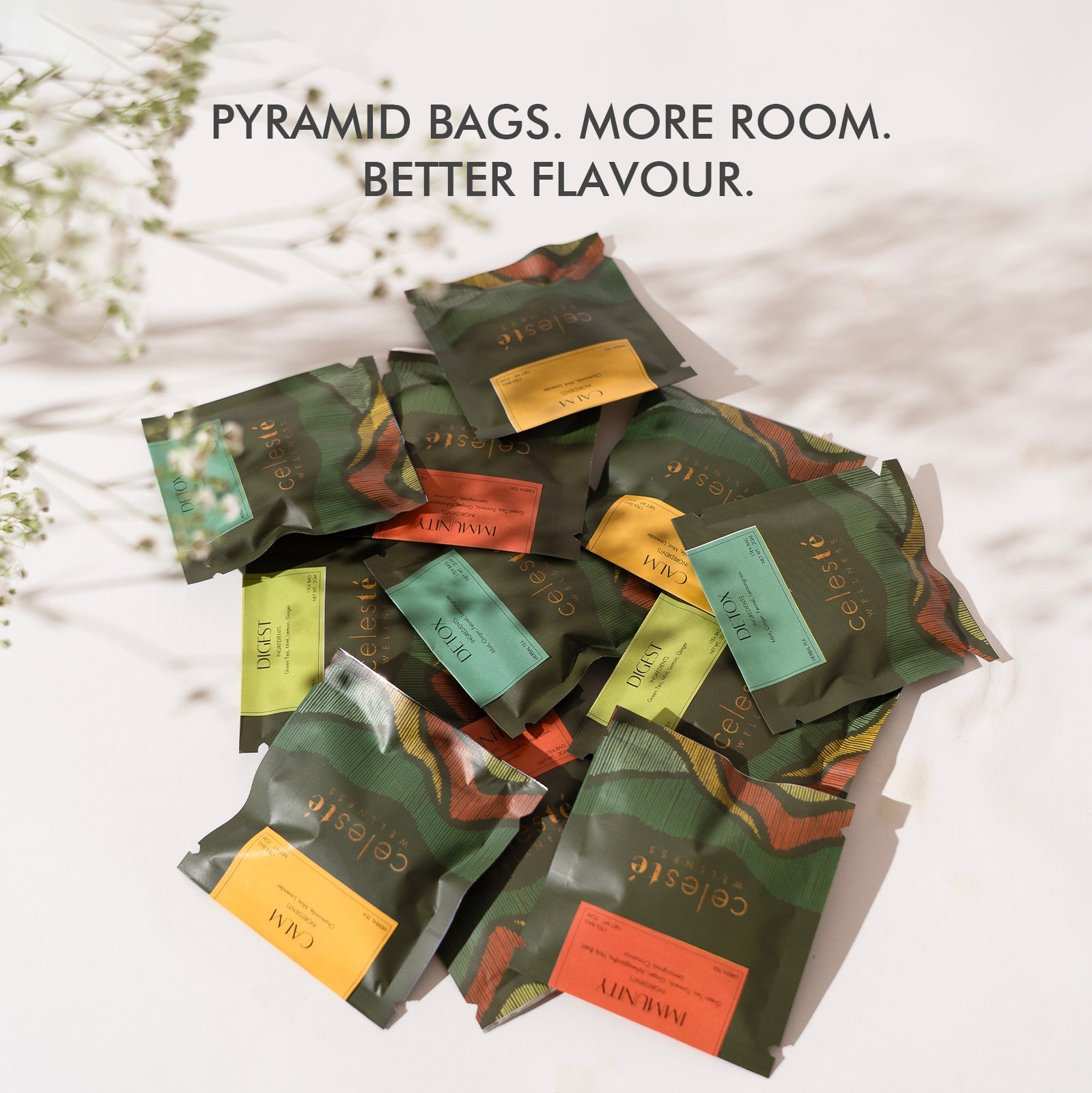 Assorted Tea Bags | Herbal & Green Tea Sampler - 15 Count - CELESTE