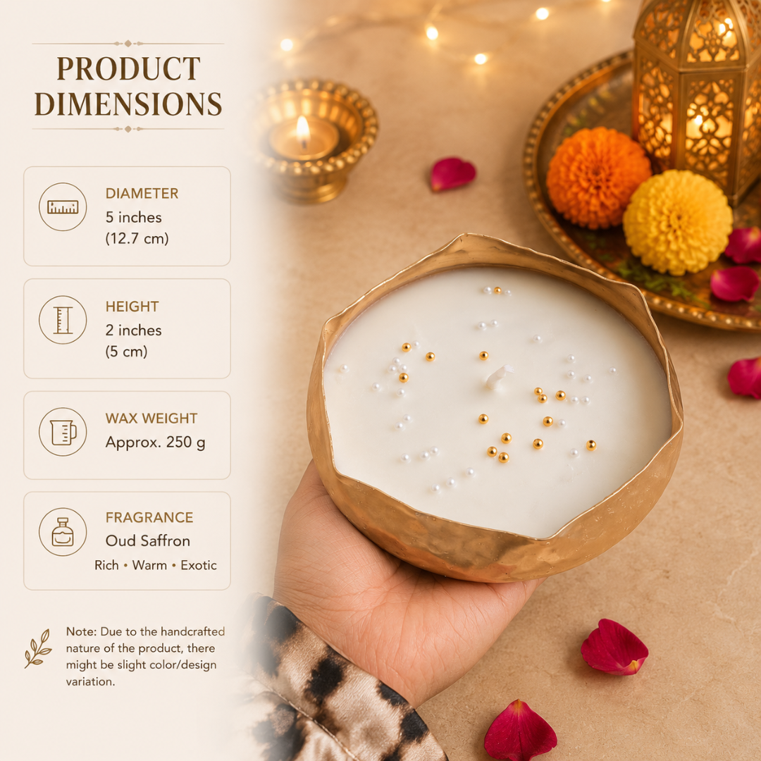 Ripple Glow Wavy Urli Candle | Oudh Saffron Diwali Candle - https://artecasa.in/
