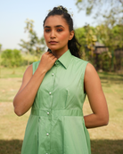 Bhumi Hand-Embroidered Midi Dress – hand-embroidered 100% cotton – RASRA MAI