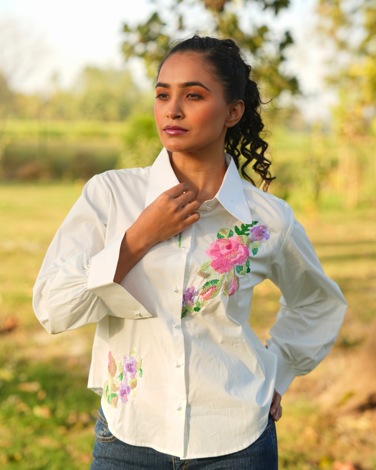 Evva Hand-Embroidered Shirt – hand-embroidered 100% cotton – RASRA MAI