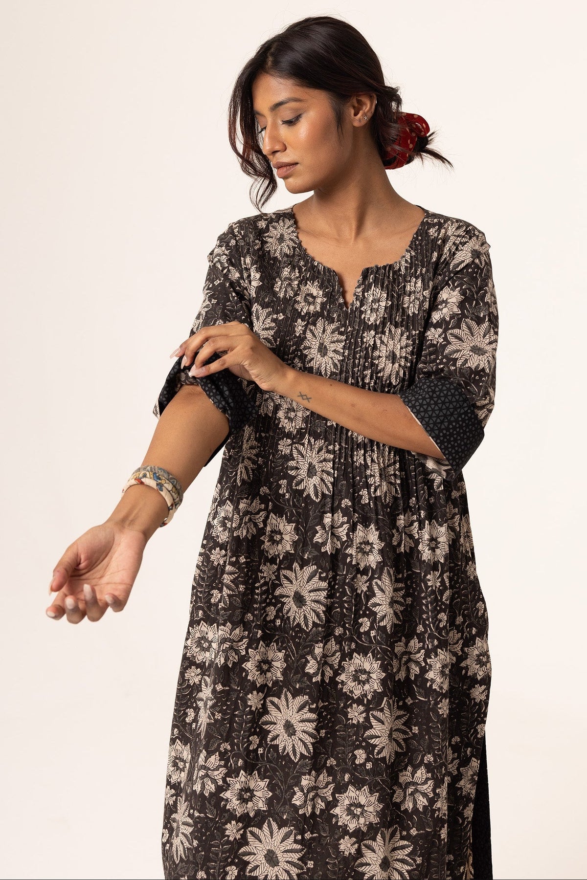 Devi Pleated Black Kurta For Women's