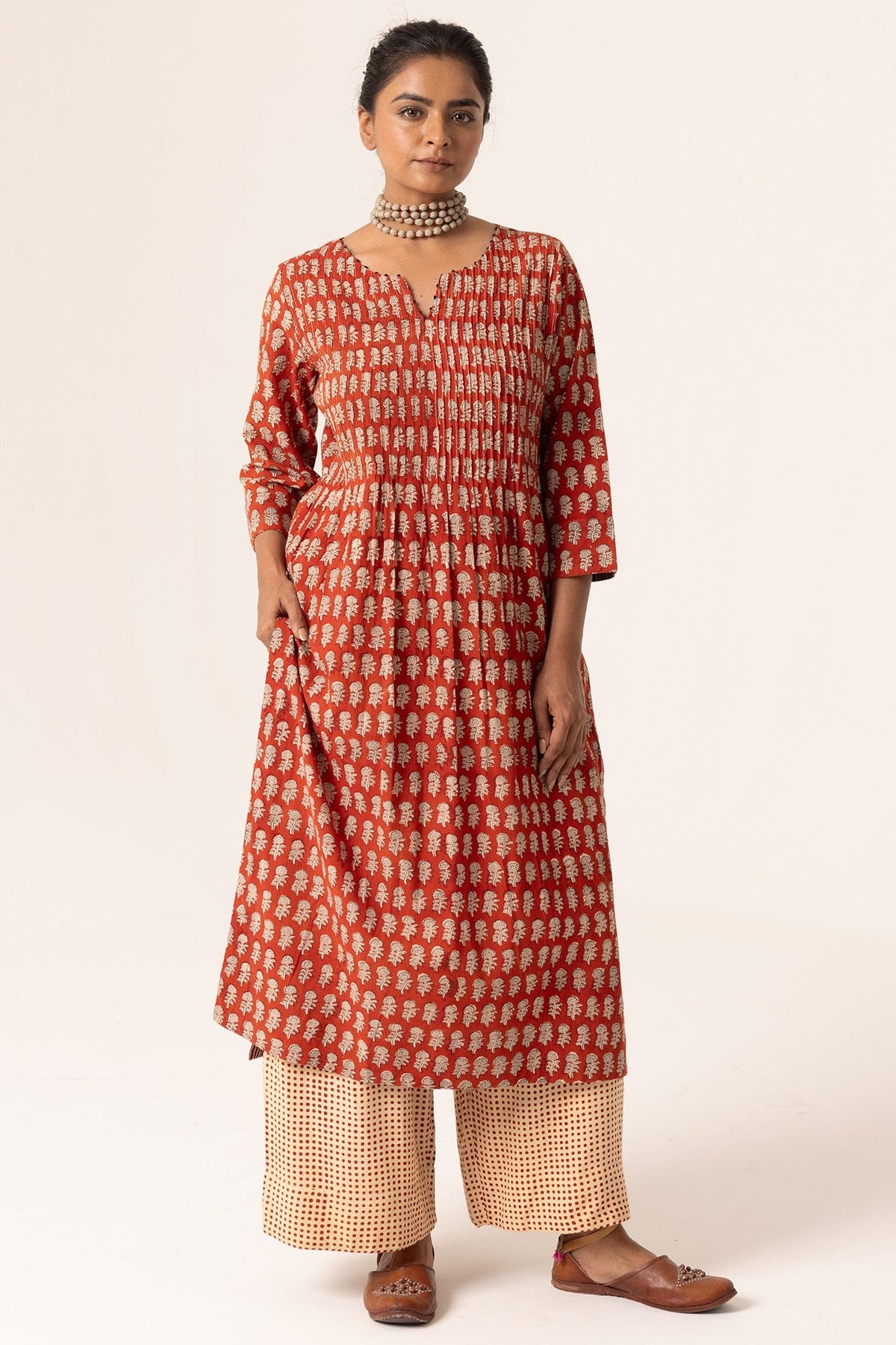 Devi Pleated Red Kurta For Women's