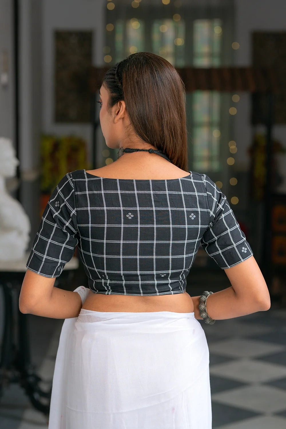 Charcoal Charm Jamdani Blouse-Sutra Art of Clothing