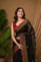 Handloom Black Pure Linen Zari Jamdani Saree-Sutra Art of Clothing