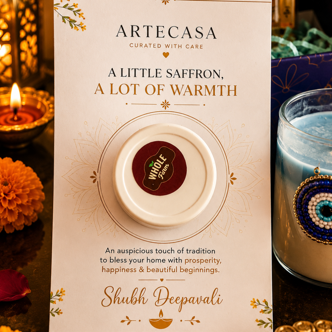 Azure Nazar Glow Candle Gift Box | Evil Eye Diwali Gift Hamper with Saffron - https://artecasa.in/