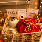 Utsav Jute Net Festive Gift Basket | Red Potli, Pomegranate & Soy Wax Candle - https://artecasa.in/