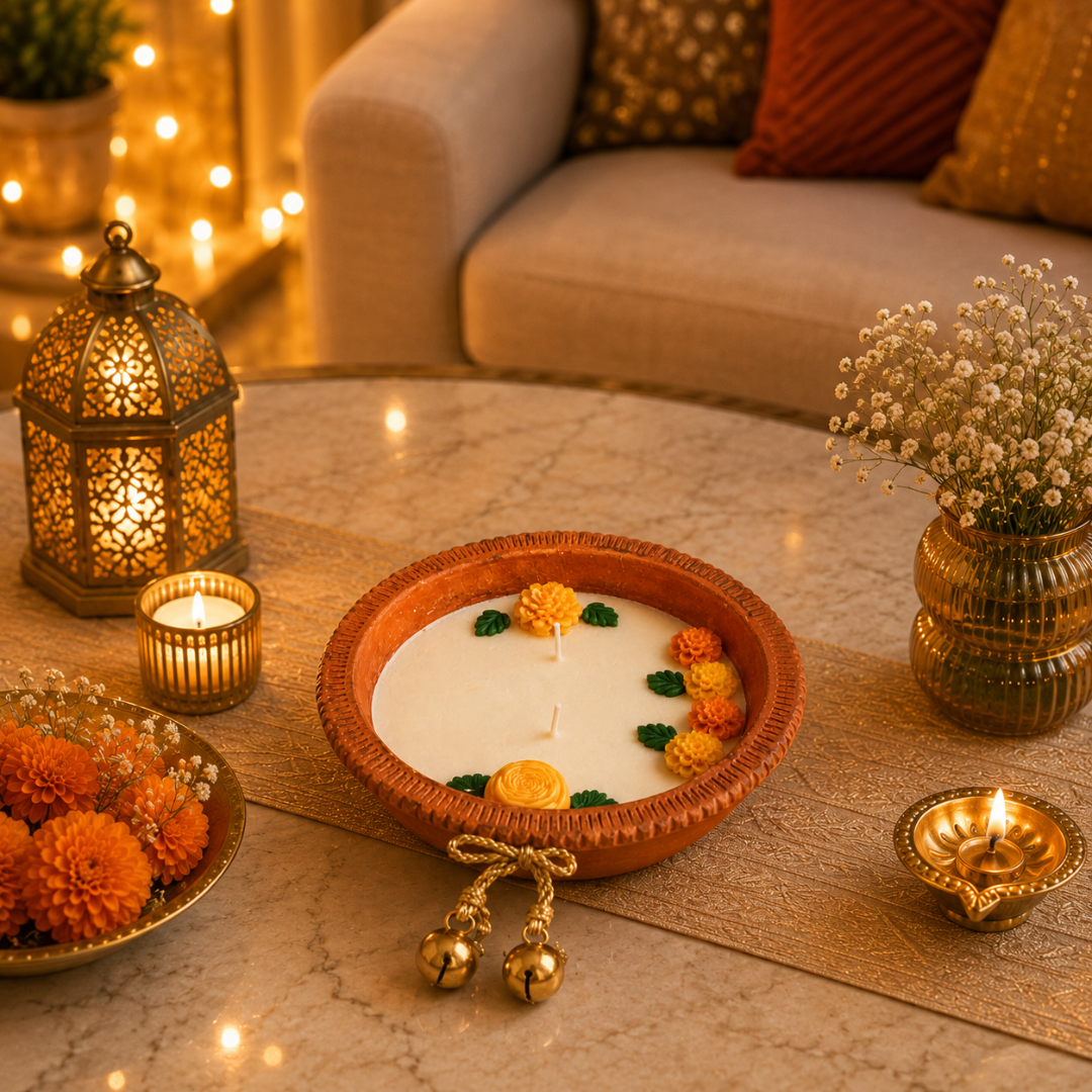 Earth Ember Terracotta Candle | Sandalwood Soy Wax Diwali Candle - https://artecasa.in/