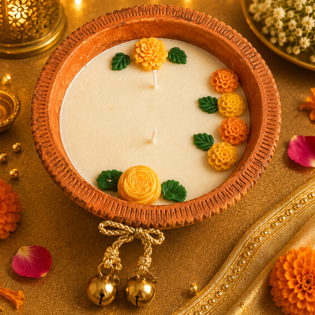 Earth Ember Terracotta Candle | Sandalwood Soy Wax Diwali Candle - https://artecasa.in/