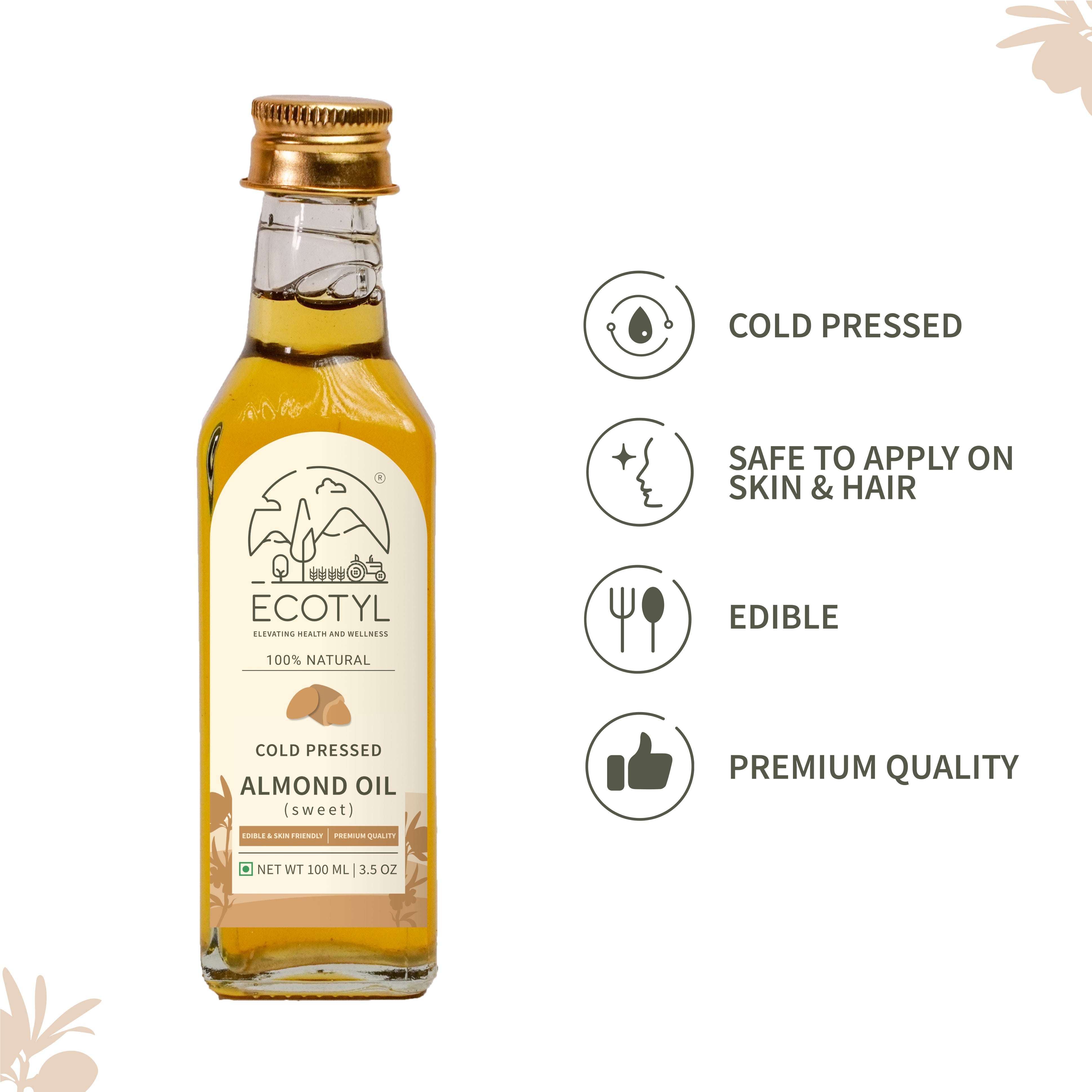 Cold-Pressed Almond Oil (Sweet) - Ecotyl - 100% Organic I Sustainable