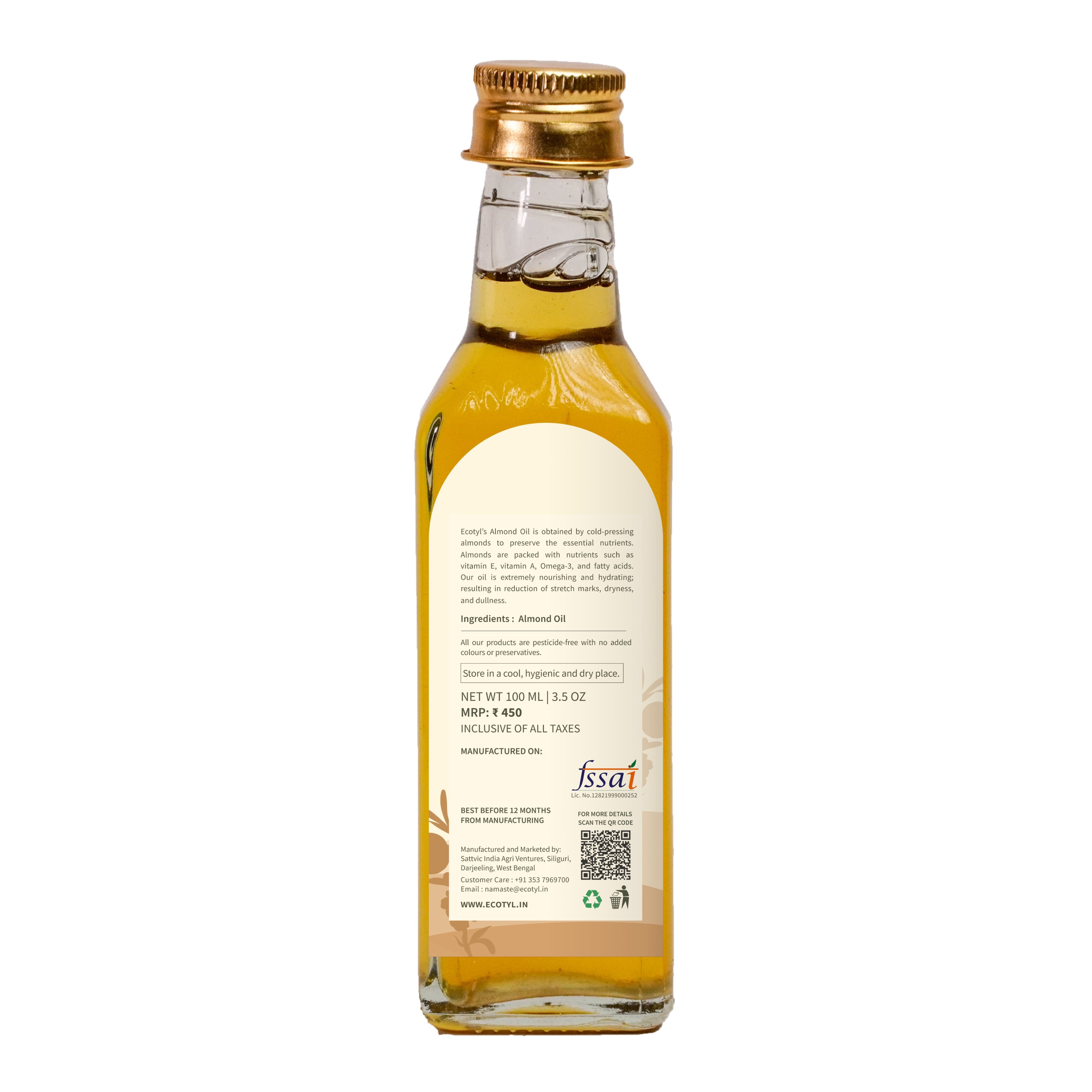 Cold-Pressed Almond Oil (Sweet) - Ecotyl - 100% Organic I Sustainable