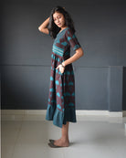 Anokhi Brown Bagh Print Frock style Cotton Kurta Pant Set For Women-3