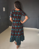 Anokhi Brown Bagh Print Frock style Cotton Kurta Pant Set For Women-7