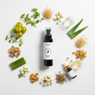 Amla, Brahmi, Aloe vera, Bhringraj and other ayurvedic herbs extracted in all natural hair spray, without the stickiness of oil.