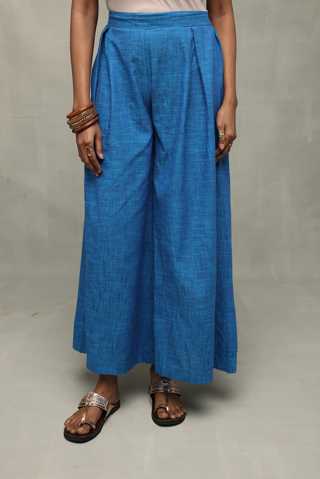 Azure Blue Textured Palazzo Pant-Sutra Art of Clothing