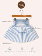 Amalfi Skort flat lay showing blue and white striped GOTS-certified organic cotton