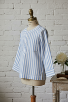Copenhagen organic cotton boys striped shirt styled on child showing Scandinavian-inspired fit
