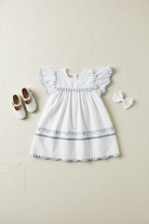 Santorini organic cotton flutter-sleeve girls dress close-up of flutter sleeve and neckline