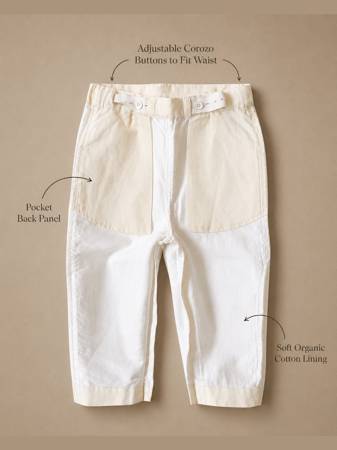 Positano Pants back view showing back pocket and elastic drawstring waistband