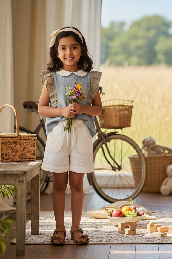 Palermo organic cotton-linen kids shorts back view with elastic waistband