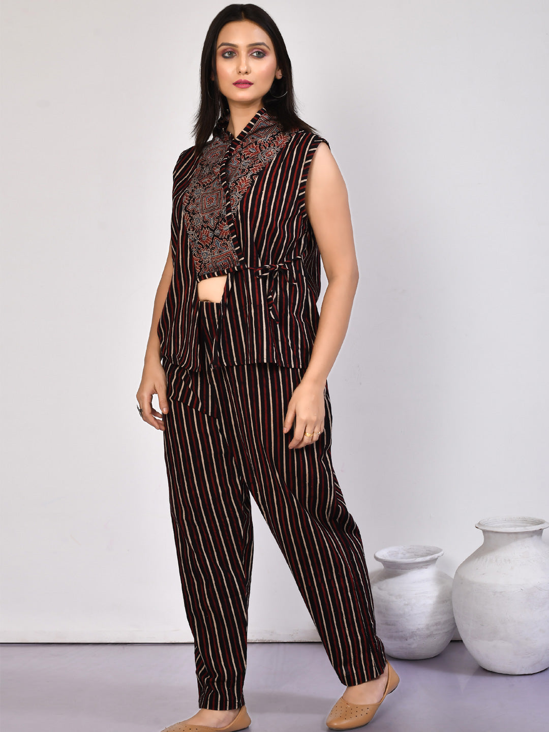 Bella Black Ajrakh Hand block printed cotton pant-3