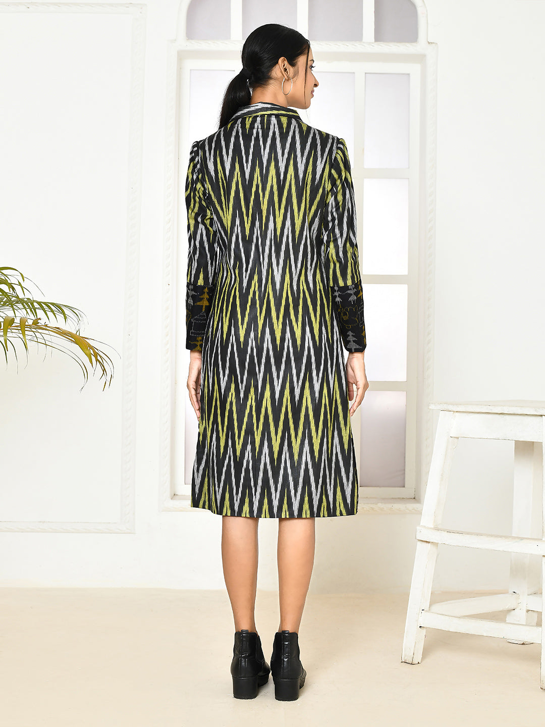 Bia Handloom Black Trench coat for women-1