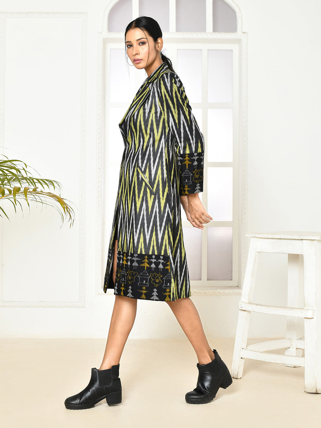Bia Handloom Black Trench coat for women-3