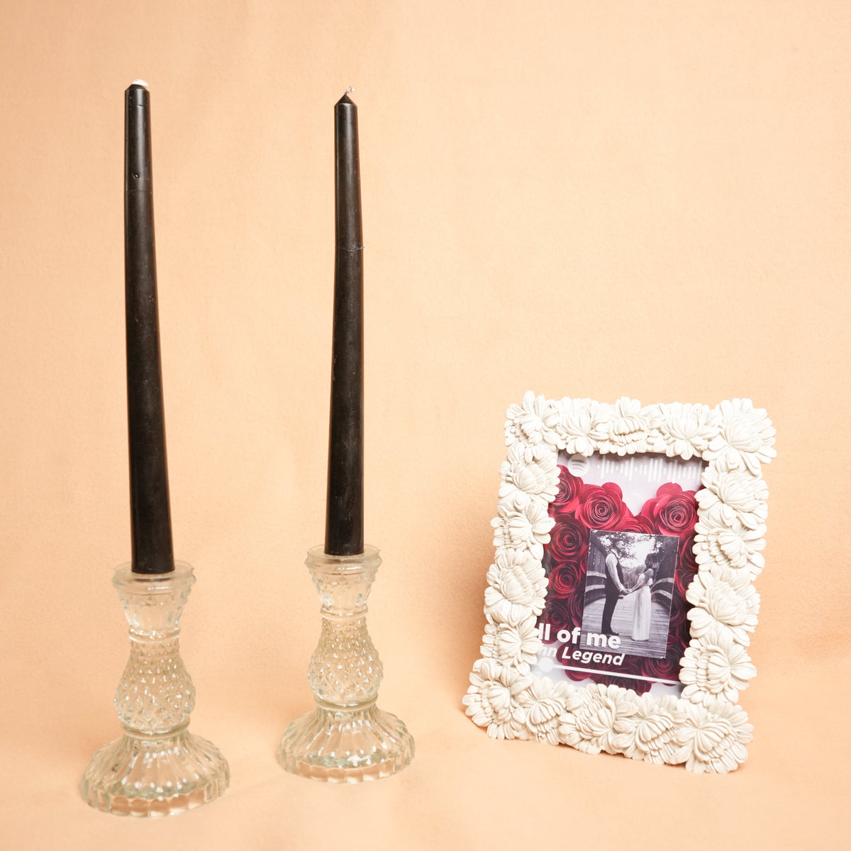 black taper candle set, midnight flame candle, luxury candle stand, modern home decor candle, artecasa decor, romantic candle set