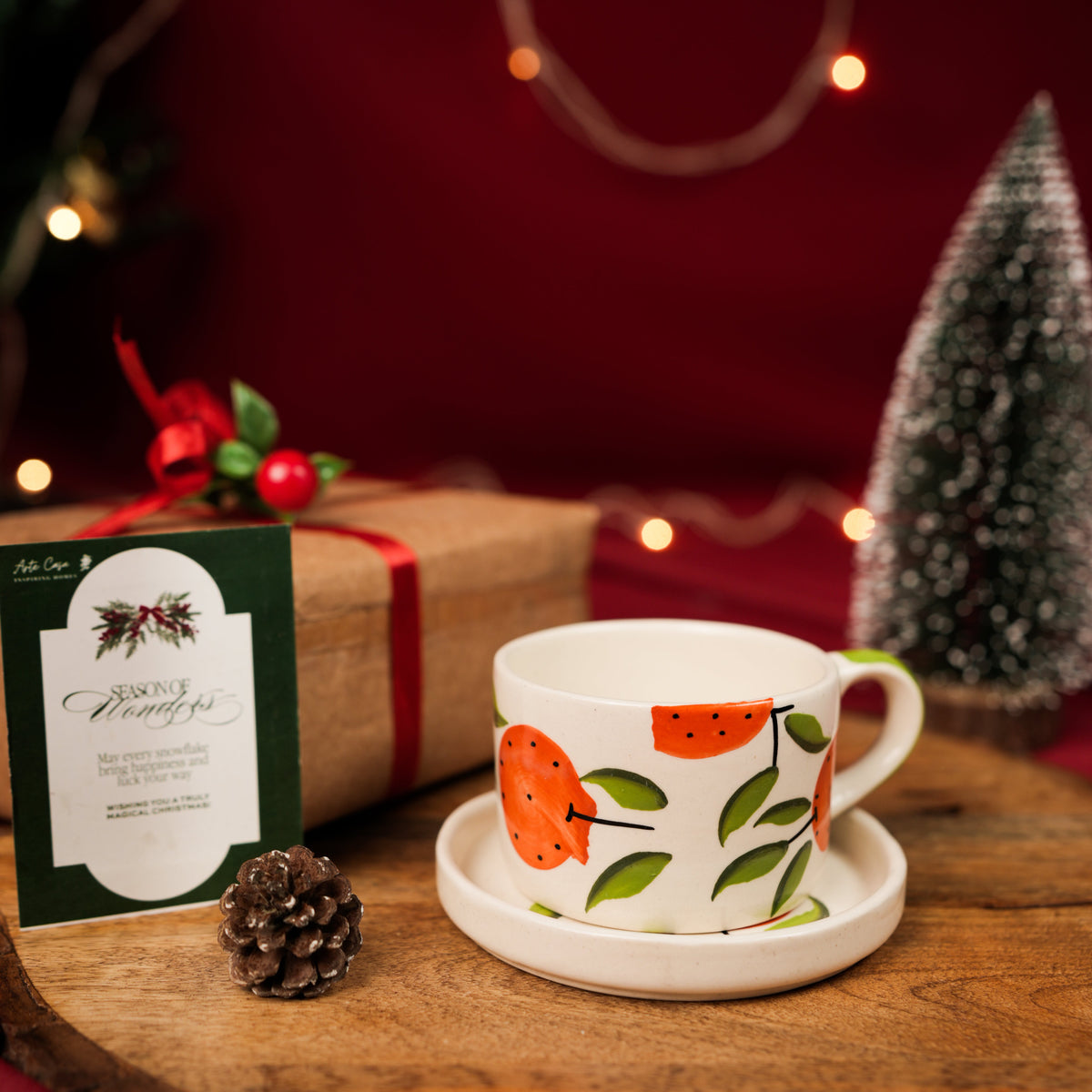 Citrus Delight Cup & Saucer Set – Orange Coffee Cup with Saucer - https://artecasa.in/