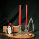 Glass Glow Candle Stand Set – Glass Taper Candle Holders with Red Taper Candles (Set of 2) | - https://artecasa.in/