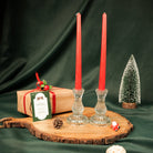 Glass Glow Candle Stand Set – Glass Taper Candle Holders with Red Taper Candles (Set of 2) | - https://artecasa.in/