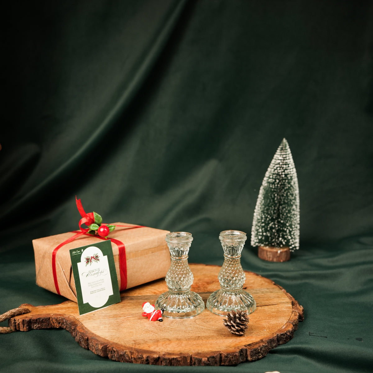 Glass Glow Candle Stand Set – Glass Taper Candle Holders with Red Taper Candles (Set of 2) | - https://artecasa.in/