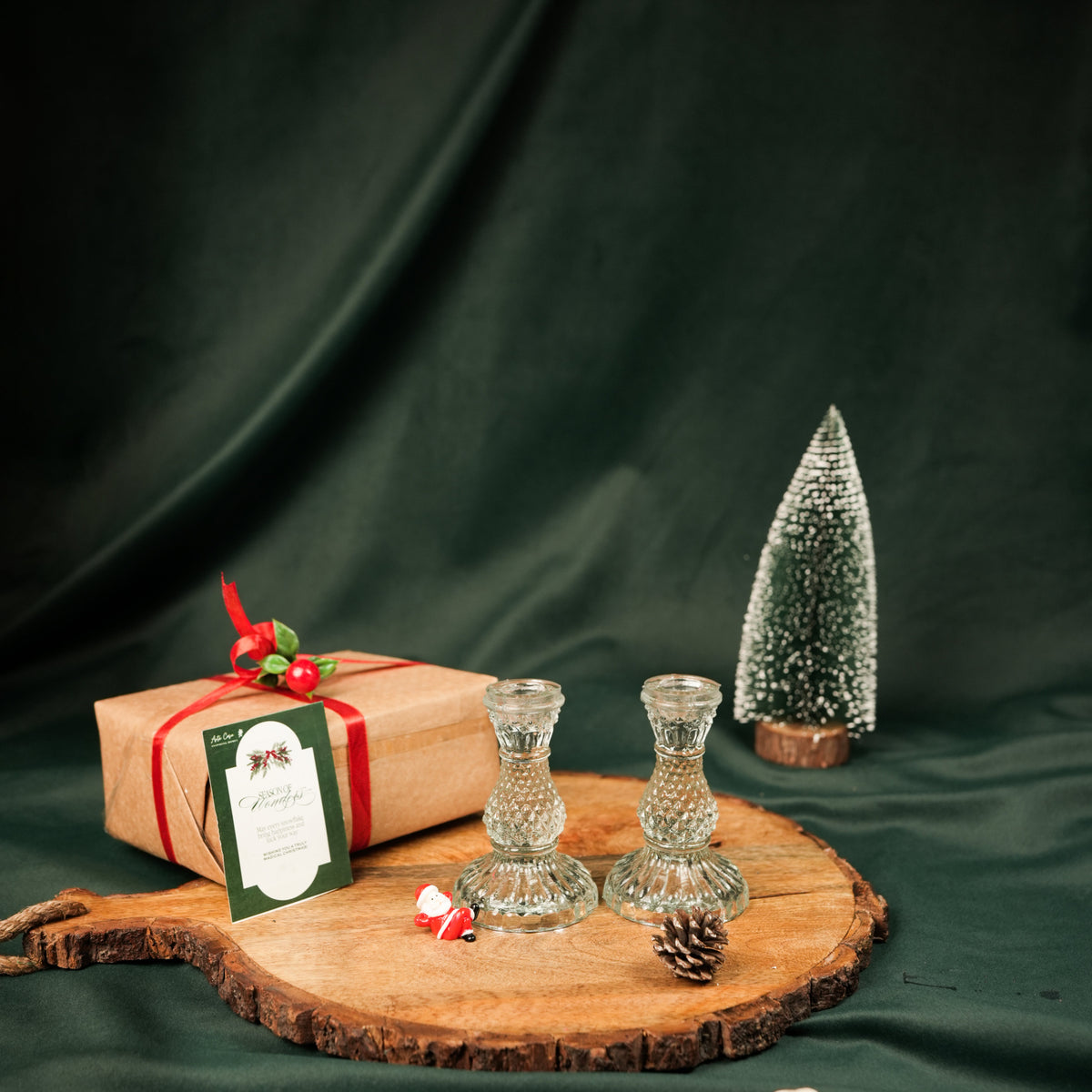 Glass Glow Candle Stand Set – Glass Taper Candle Holders with Red Taper Candles (Set of 2) | - https://artecasa.in/