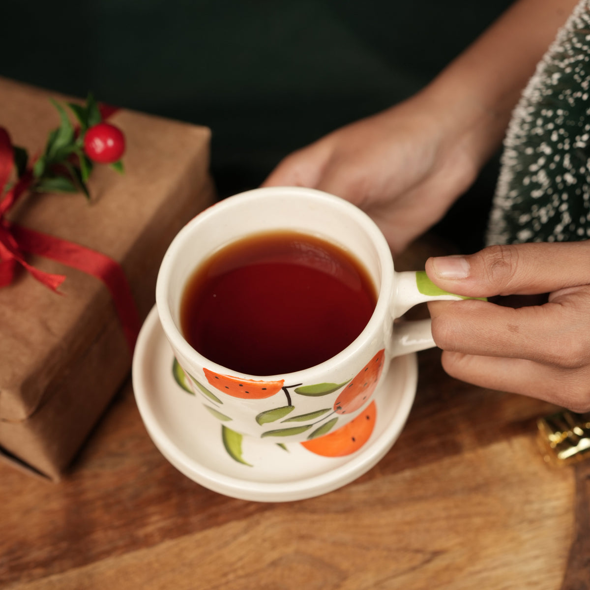 Citrus Delight Cup & Saucer Set – Orange Coffee Cup with Saucer - https://artecasa.in/