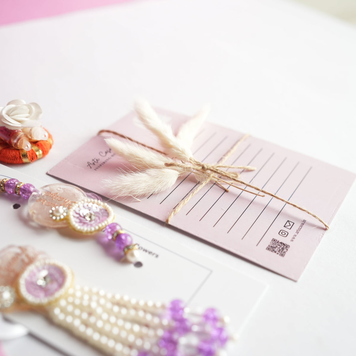 Handcrafted Tulip crochet Rakhi hamper (Light Purple) - https://artecasa.in/
