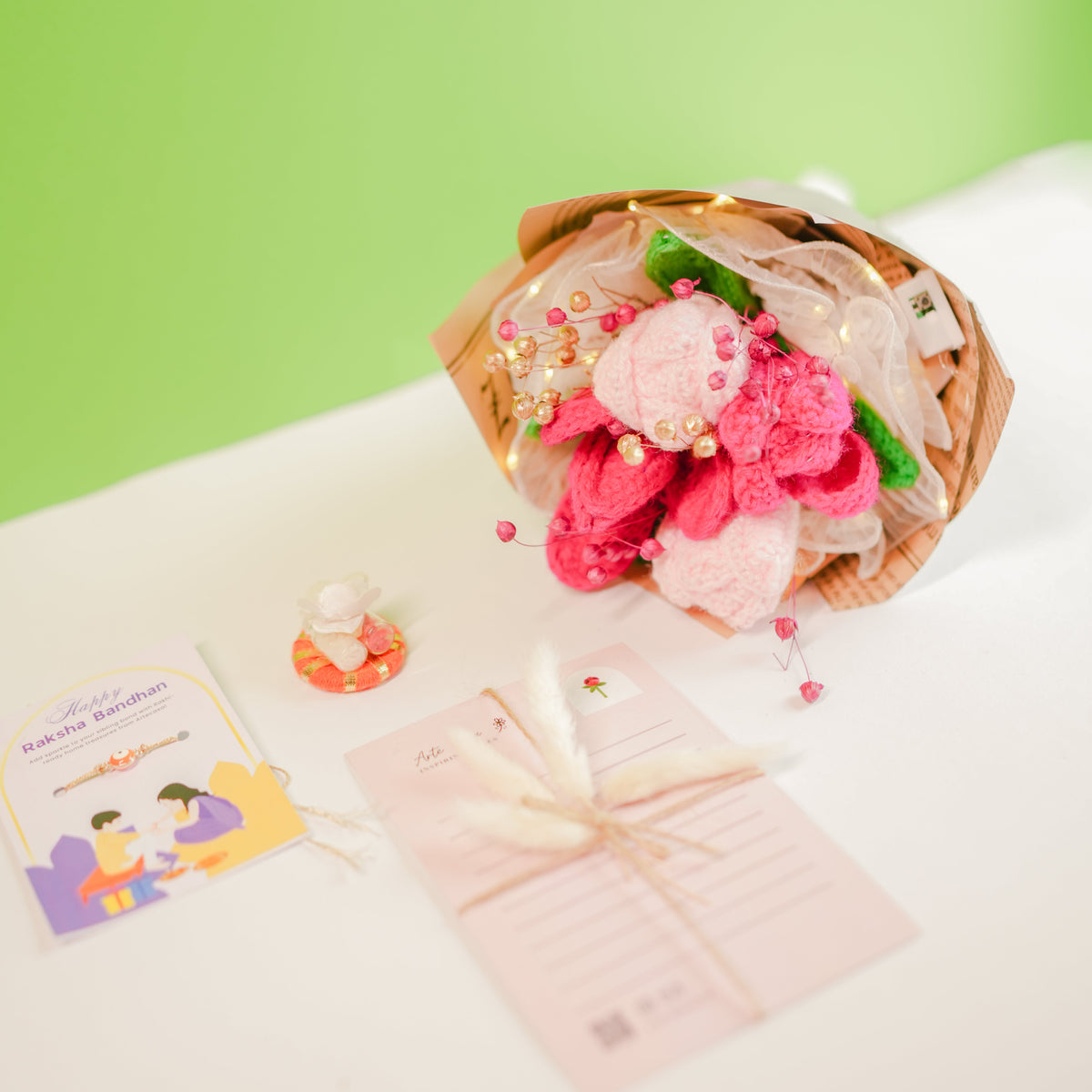 Pretty Pansy Bouquet Rakhi hamper - https://artecasa.in/