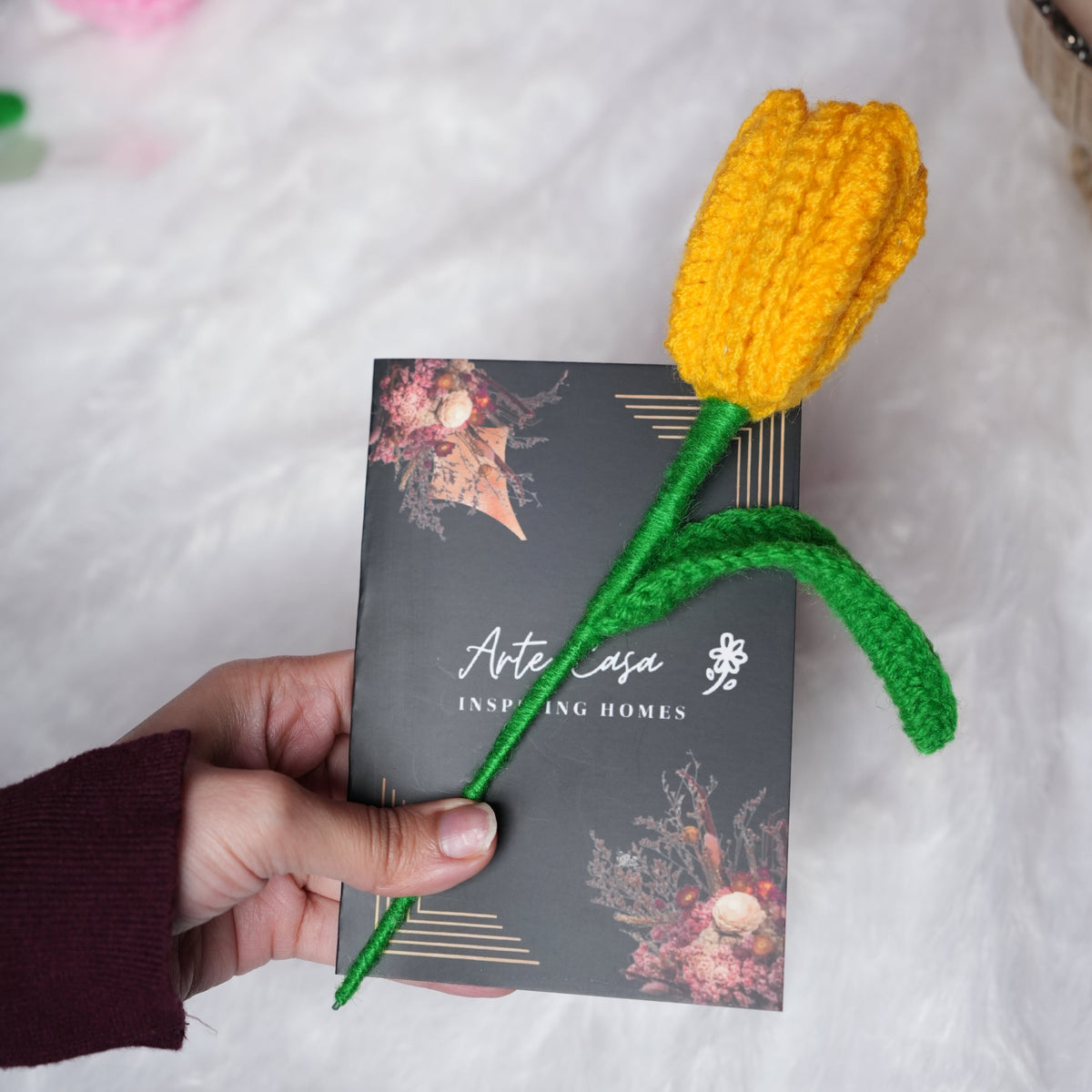 Handcrafted Tulip Crochet – Yellow Forever Flower | ArteCasa - https://artecasa.in/