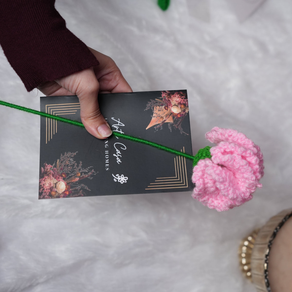Pink Carnation Crochet Flower – Handcrafted Forever Floral Décor | ArteCasa - https://artecasa.in/
