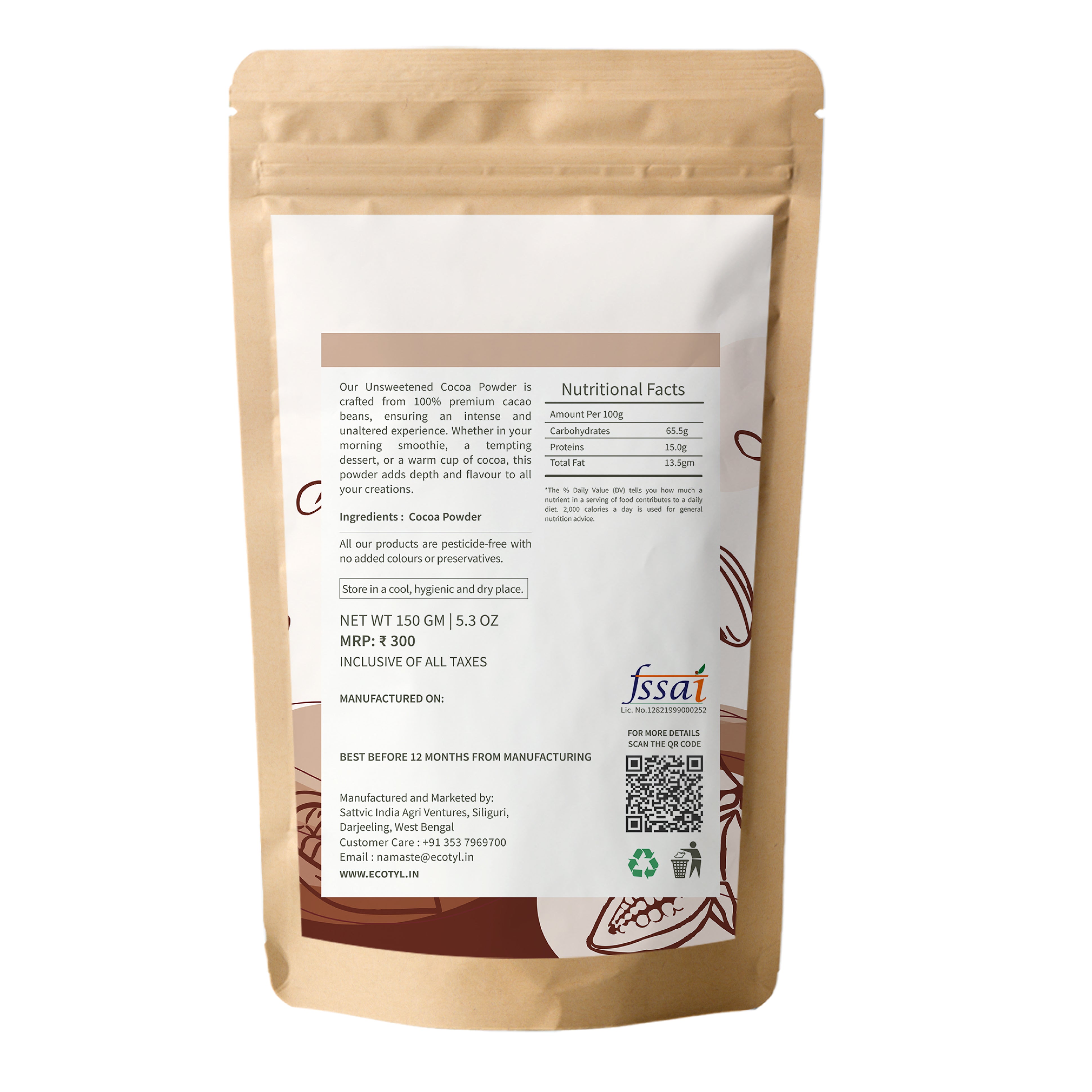 Unsweetened Cocoa Powder - Ecotyl - 100% Organic I Sustainable